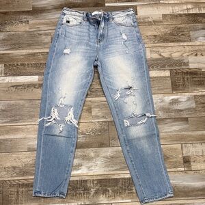 Kancan-Distressed Light Blue Women's Mom Jeans
